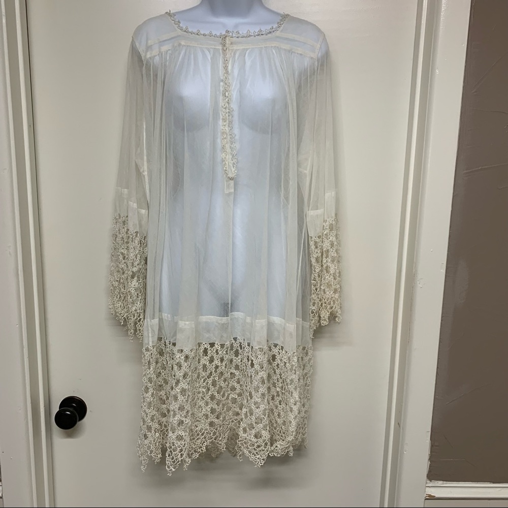 Vintage Sheer Lace  Embroidered Nighty House Dress